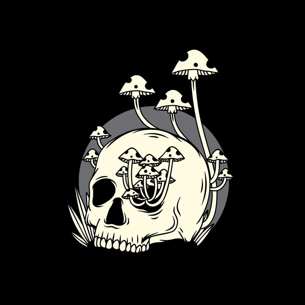 Skull with mushroom illustration design vector