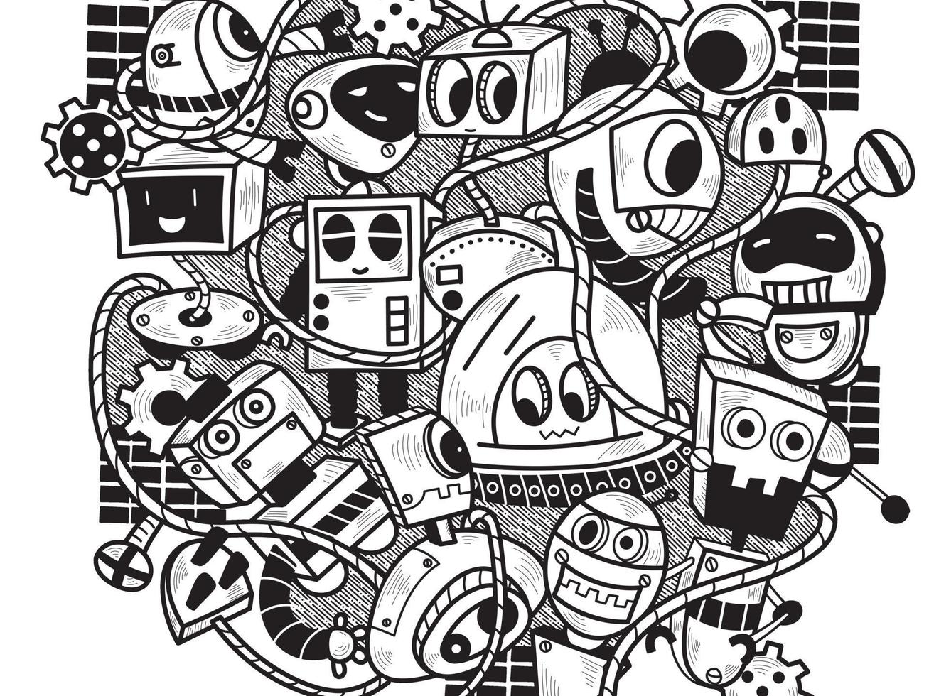 Fondo de pared de robot doodle vector