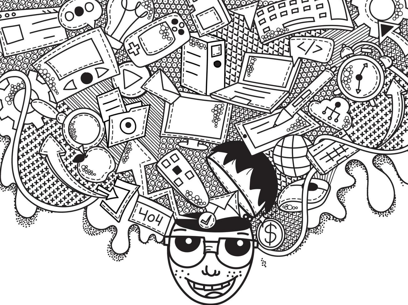 Technology Creative Doodle Wall Art, Head Full of Icons vector