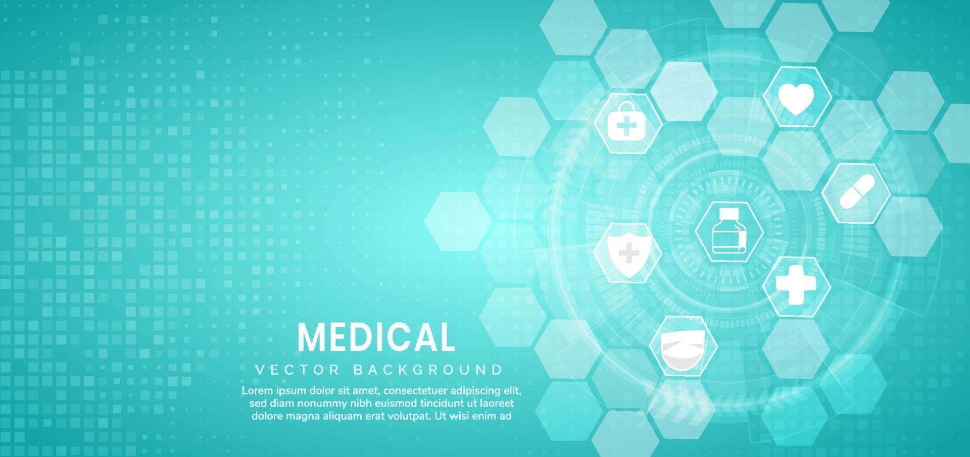Fondo azul abstracto del modelo del hexágono. concepto de tecnología y ciencia médica y patrón de icono de atención médica. vector