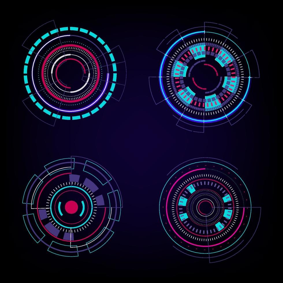 Set of HUD circles technology circles elements on dark blue background. Abstract Futuristic Technology Background. HUD circle element. vector