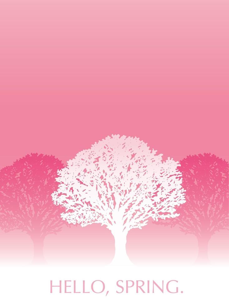 Cherry Blossom Trees In Full Bloom Silhouettes On A Pink Background With Text Space. Vector Illustration.