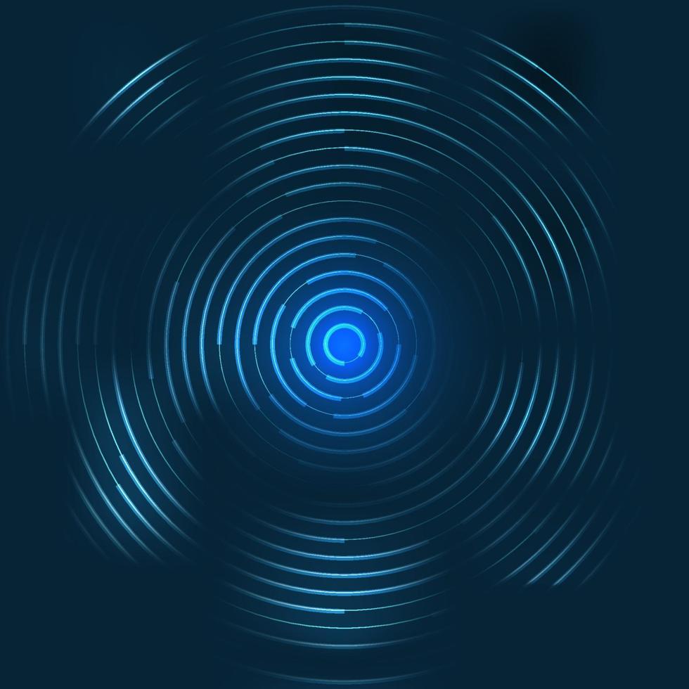 Abstract blue lines bright circles pattern on dark background. vector