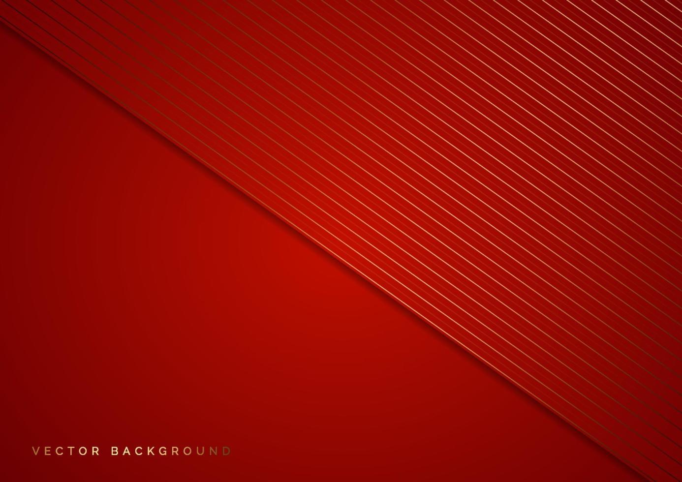 Abstract stripes golden lines diagonal overlap on red background. Luxury style. vector