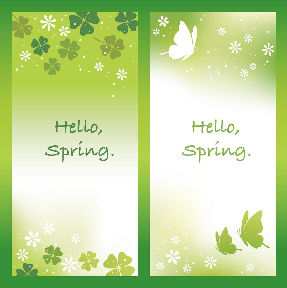 Springtime Vector Background Set With Butterflies And Four-Leaf Clover.