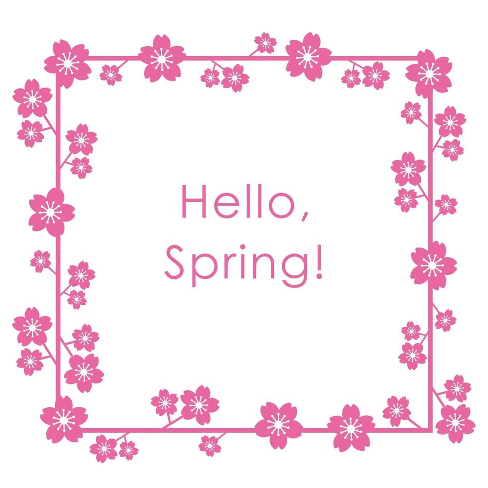 Square Vector Cherry Blossom Frame Isolated On A White Background.
