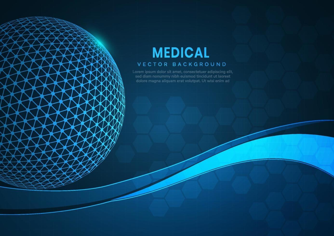 Globo abstracto con fondo hexagonal de diseño de tecnología de innovación de atención médica médica de patrón hexagonal. vector