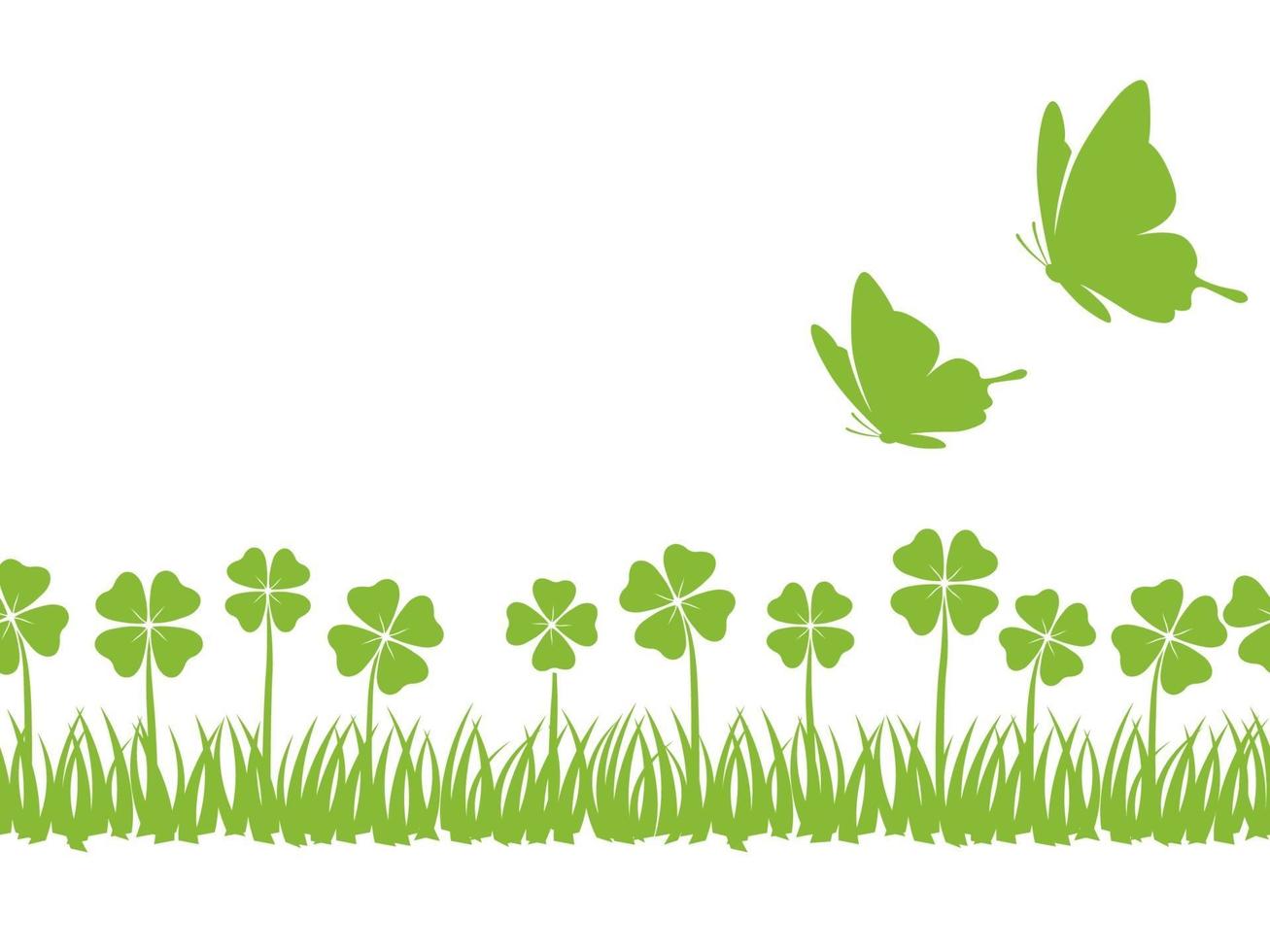 Seamless Four-Leafed Clover And Butterflies Background With Text Space, Vector Illustration. Horizontally Repeatable.