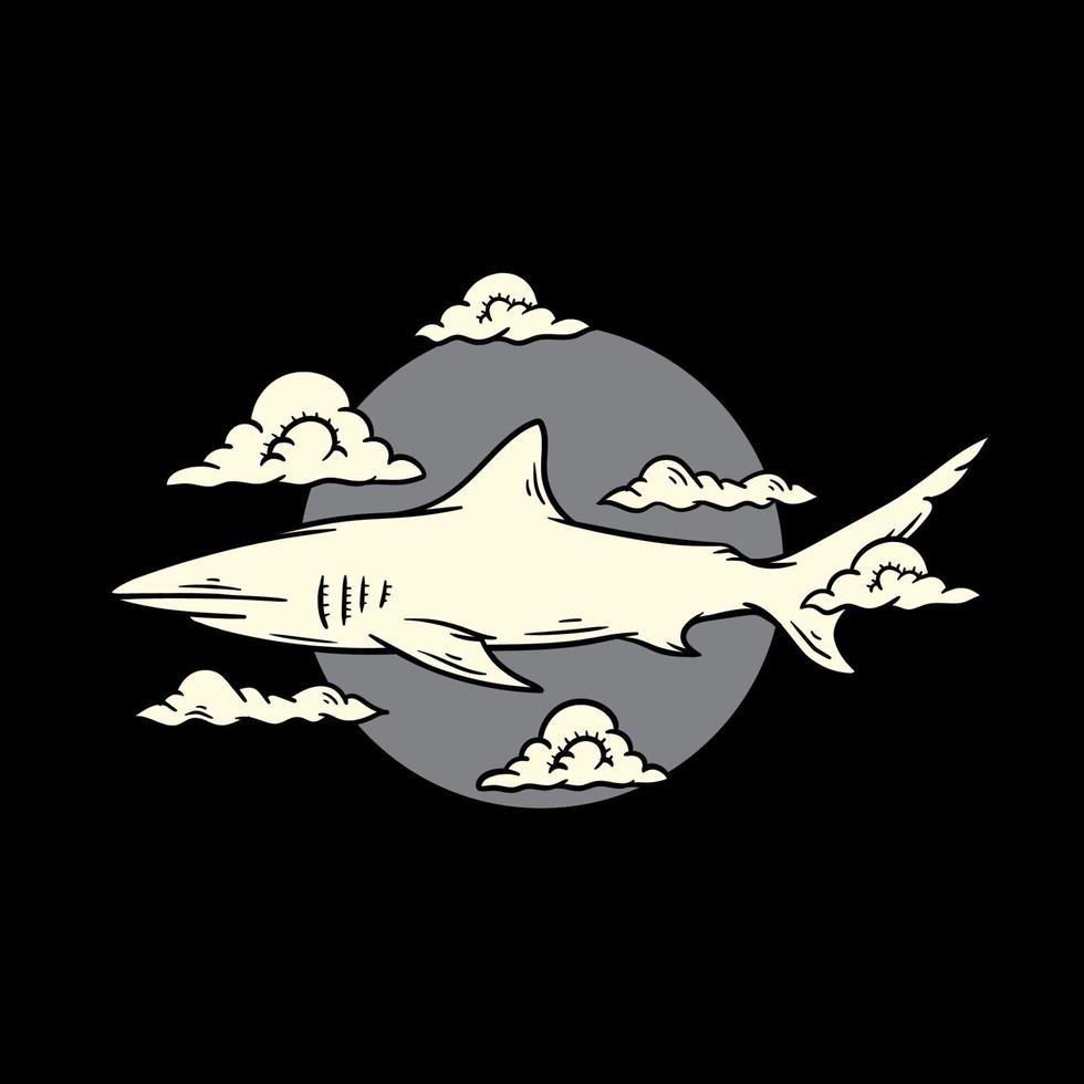 Shark with cloud illustration design vector