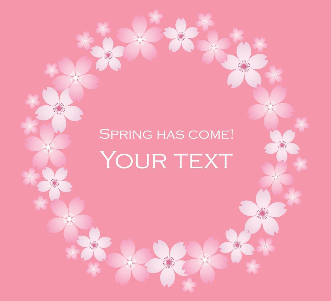 Round Vector Cherry Blossom Frame Isolated On A Pink Background.