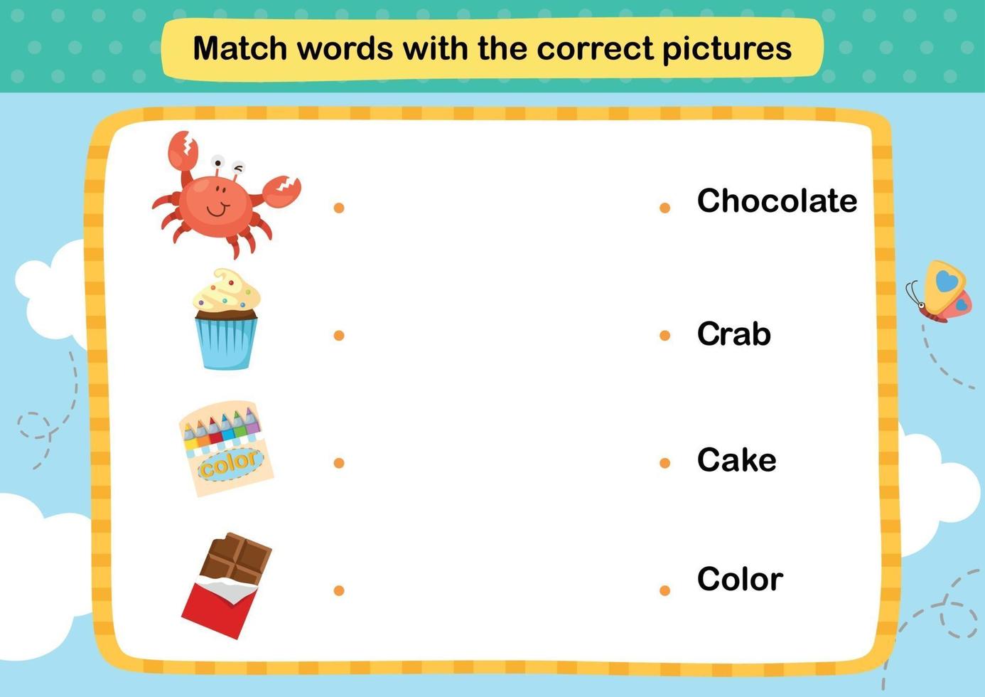 Match words with the correct pictures illustration, vector