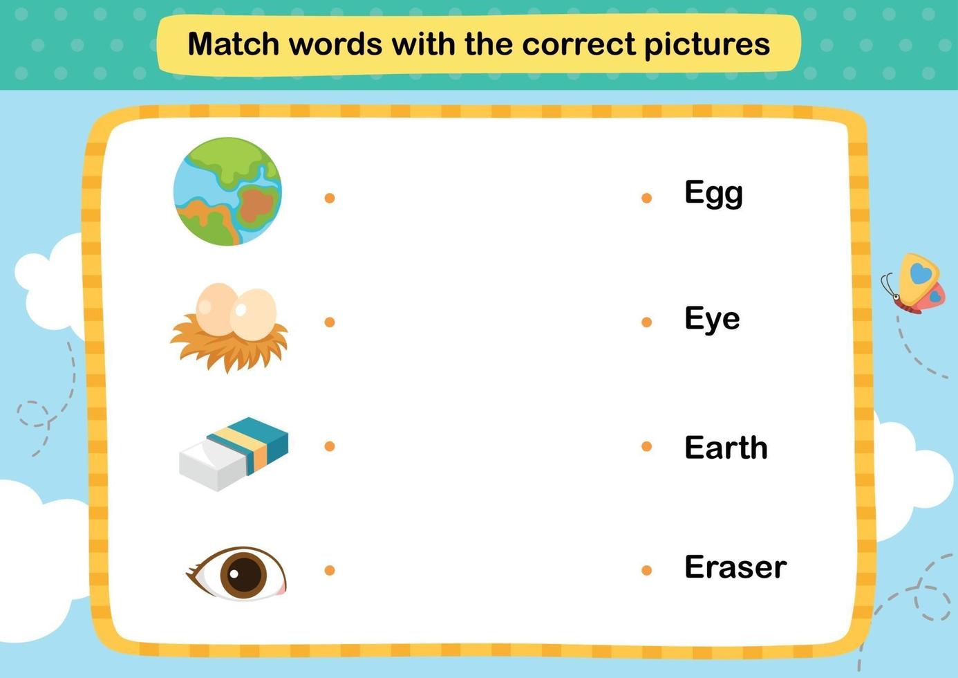 Match words with the correct pictures illustration, vector