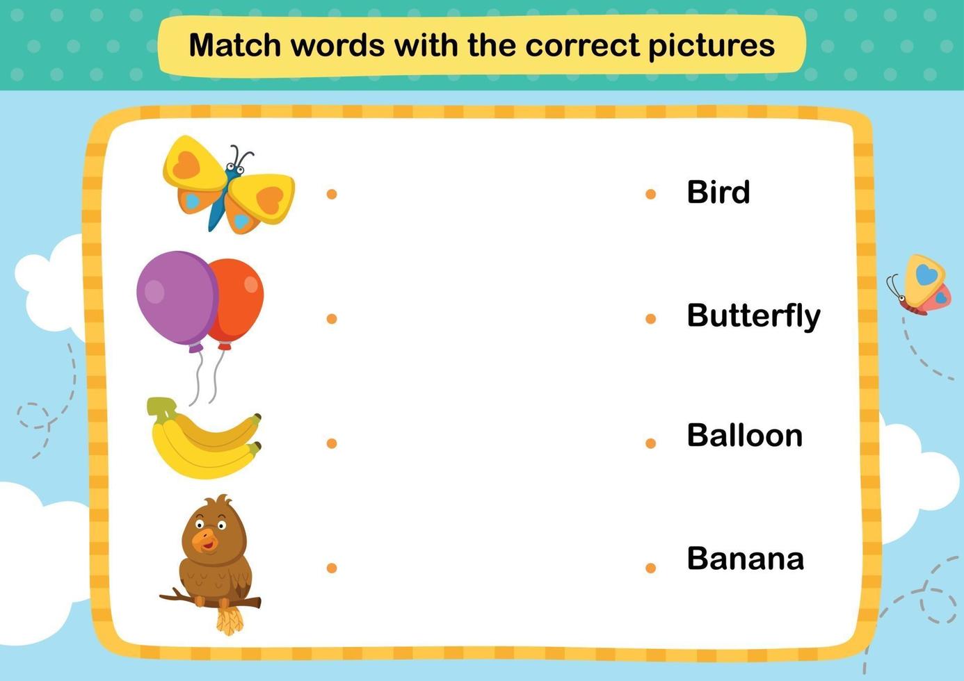 Match words with the correct pictures illustration, vector