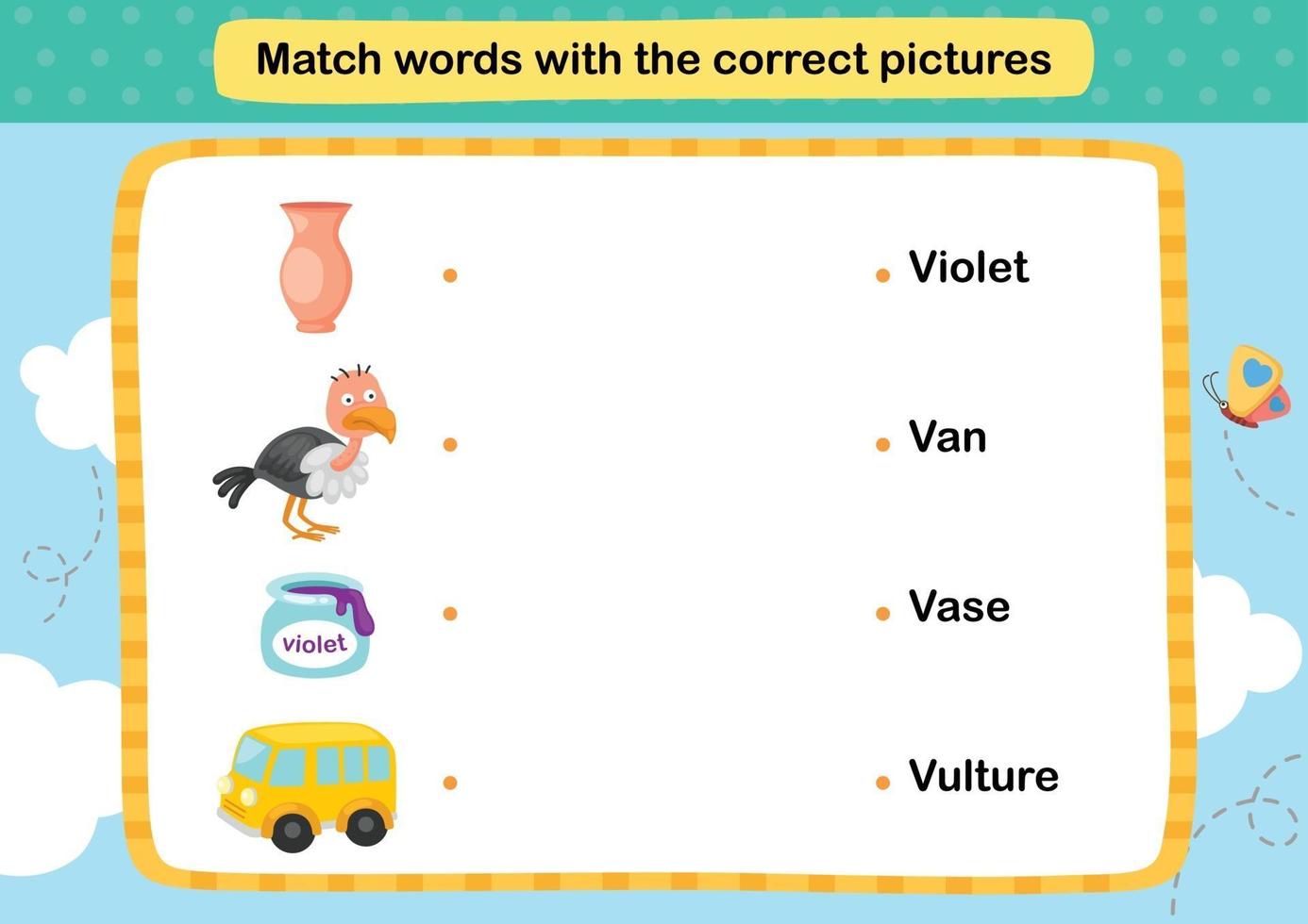 Match words with the correct pictures illustration, vector