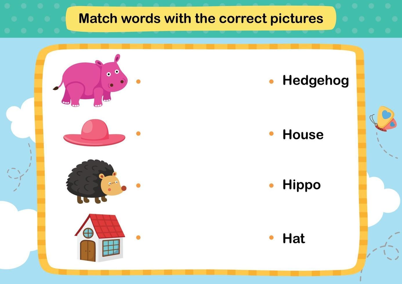 Match words with the correct pictures illustration, vector