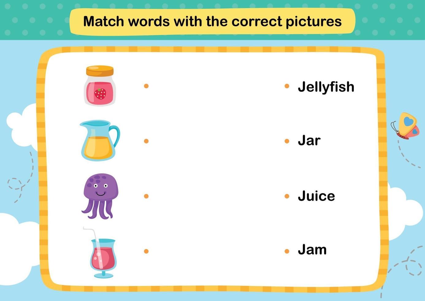 Match words with the correct pictures illustration, vector