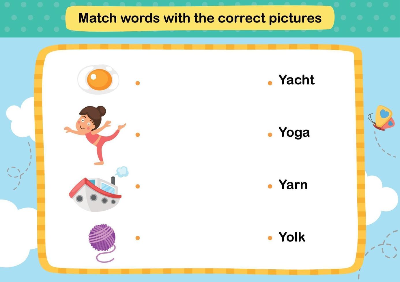 Match words with the correct pictures illustration, vector