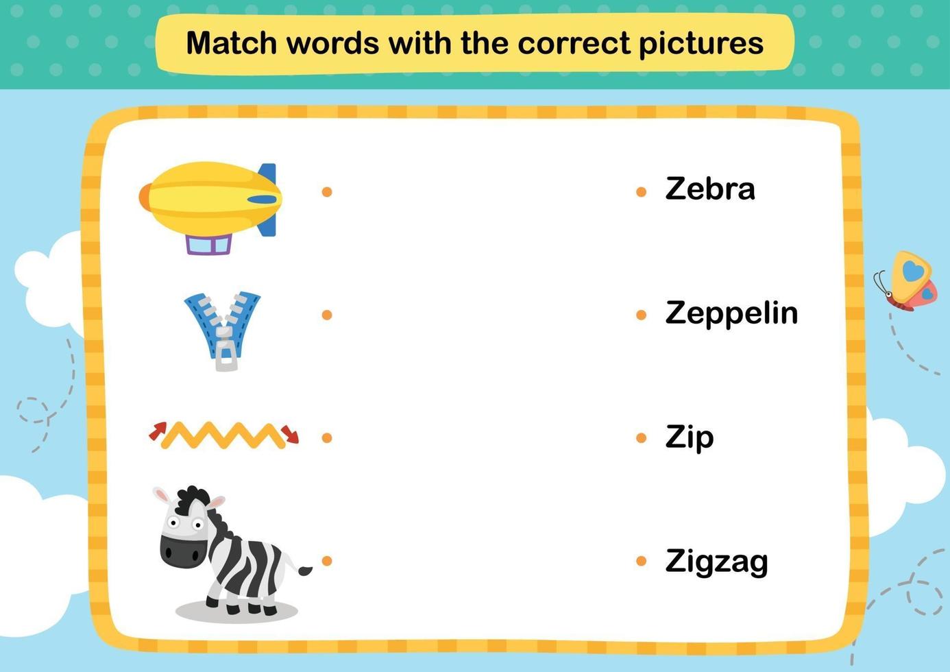 Match words with the correct pictures illustration, vector