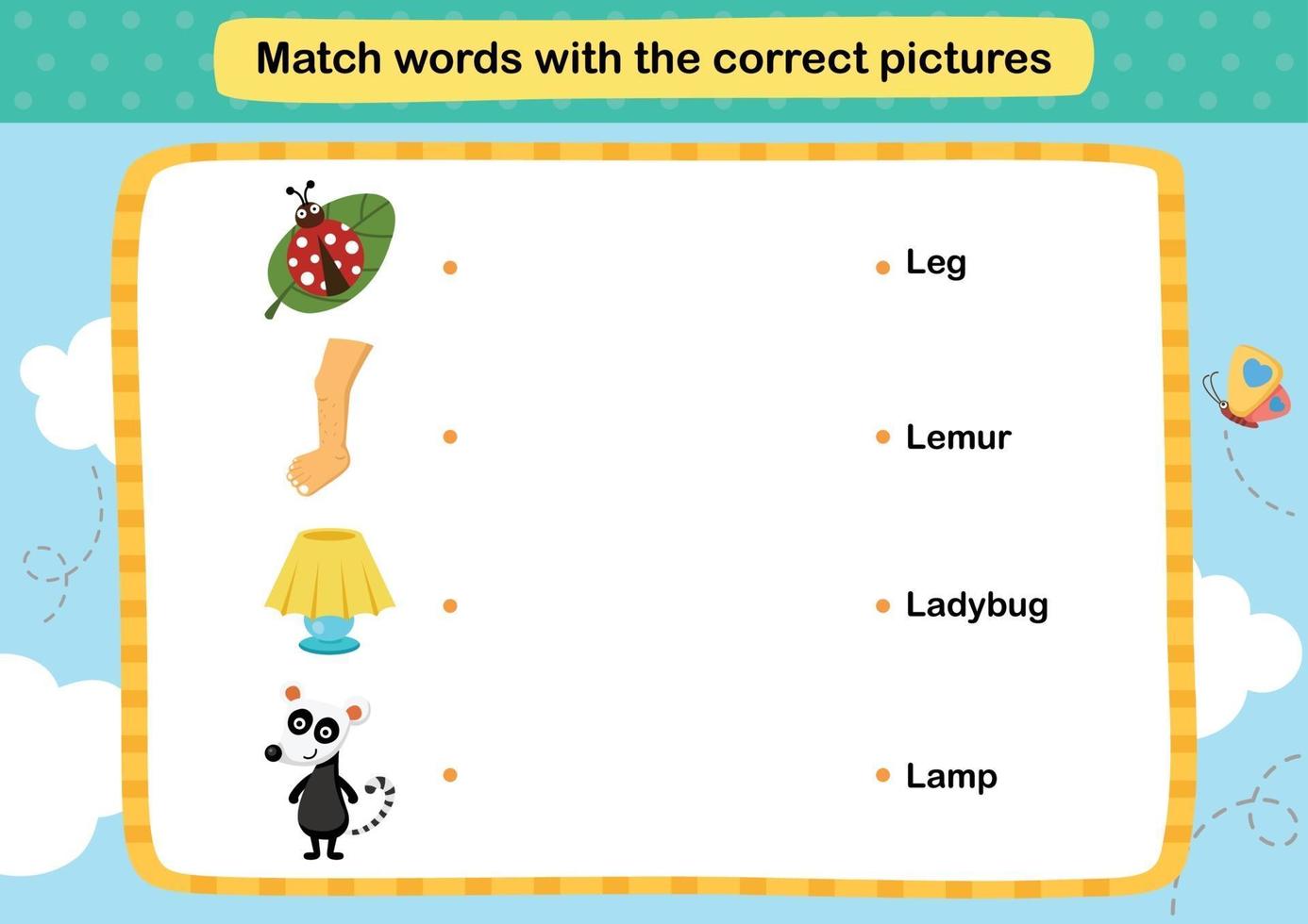 emparejar palabras con la ilustración correcta de las imágenes, vector