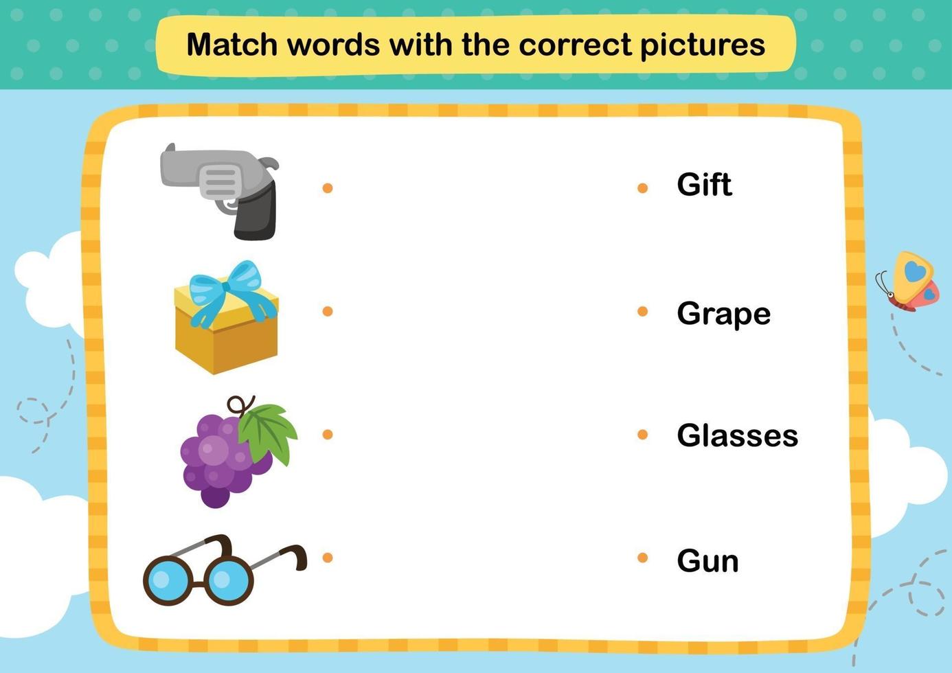 Match words with the correct pictures illustration, vector