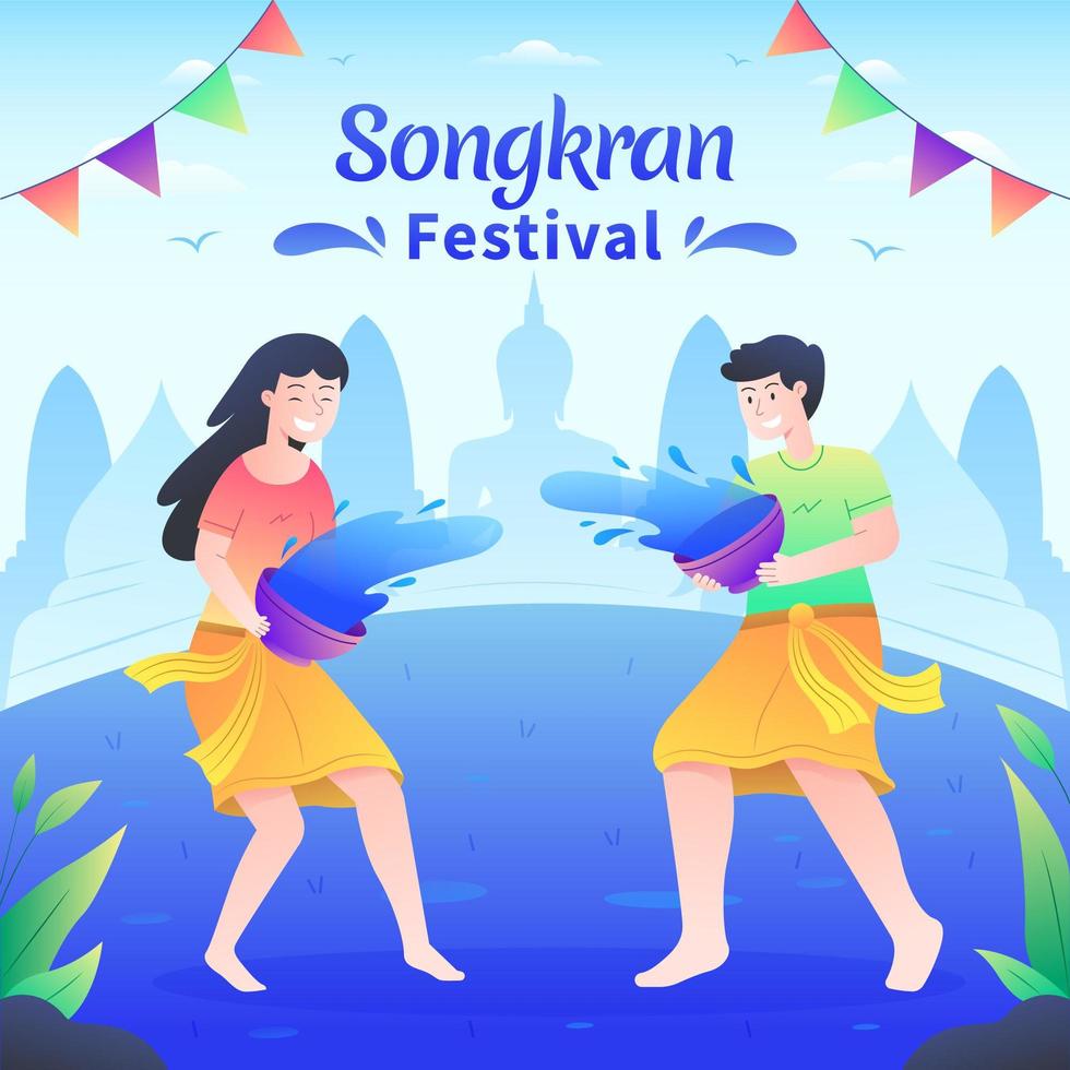 People Playing Water at Songkran Festival vector