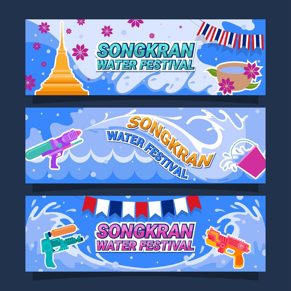 Songkran Water Festival Banner Design Set vector
