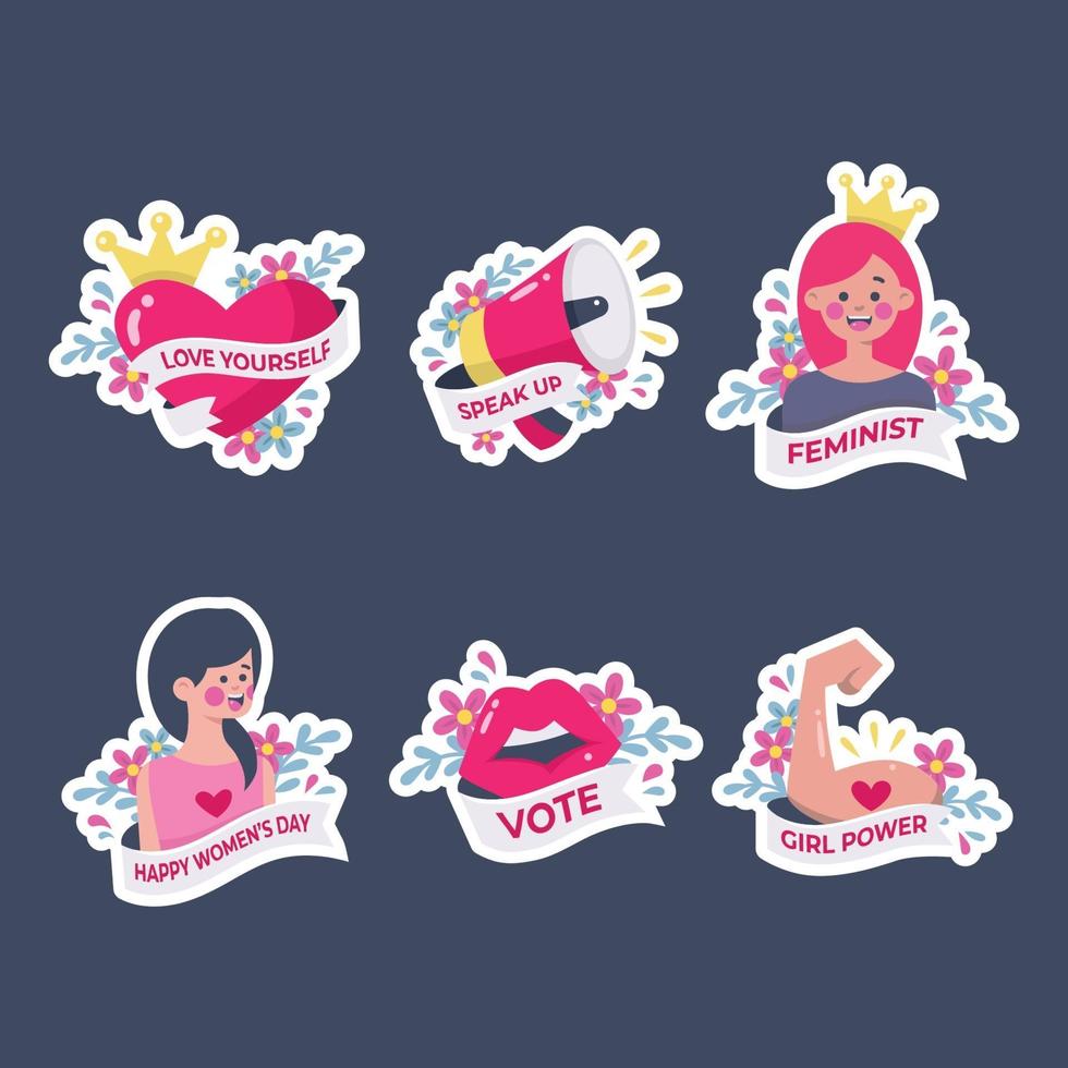 Happy Womens Day Cartoon Sticker Set vector