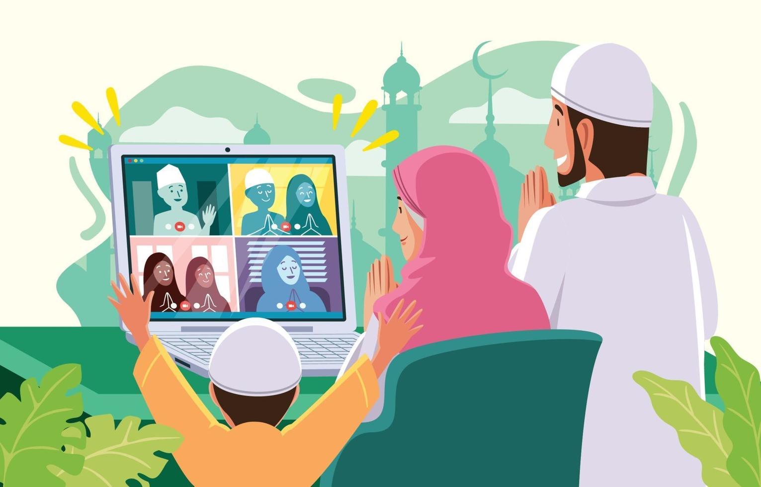 Eid Mubarak Teleconference Greeting with Family and Friends vector