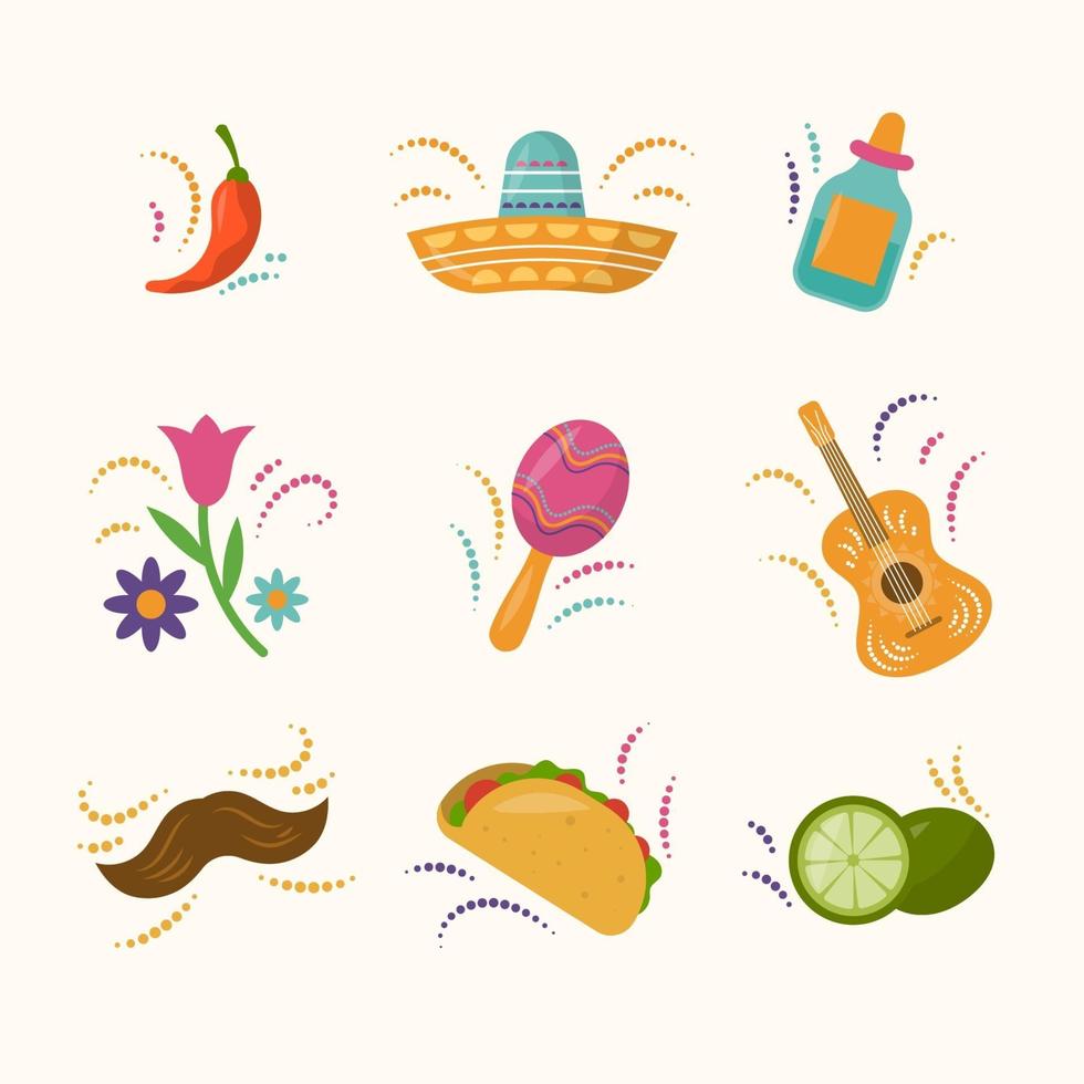 Flat Cinco De Mayo Festivity Icon Collection vector