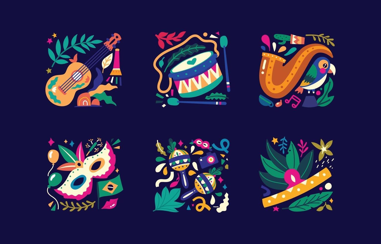 Brazilian Rio De Janeiro Samba Parade Carnival Vector Icons Design Elements