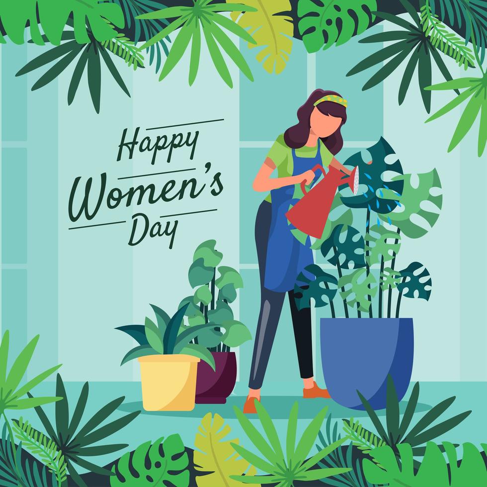 A Woman is Watering the Plants vector