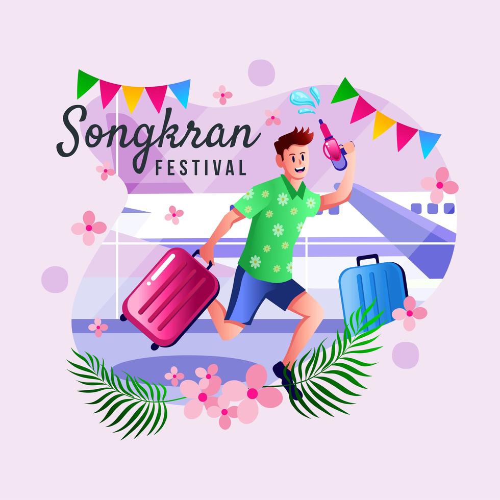 Happy Man Holding Water Gun to Songkran vector