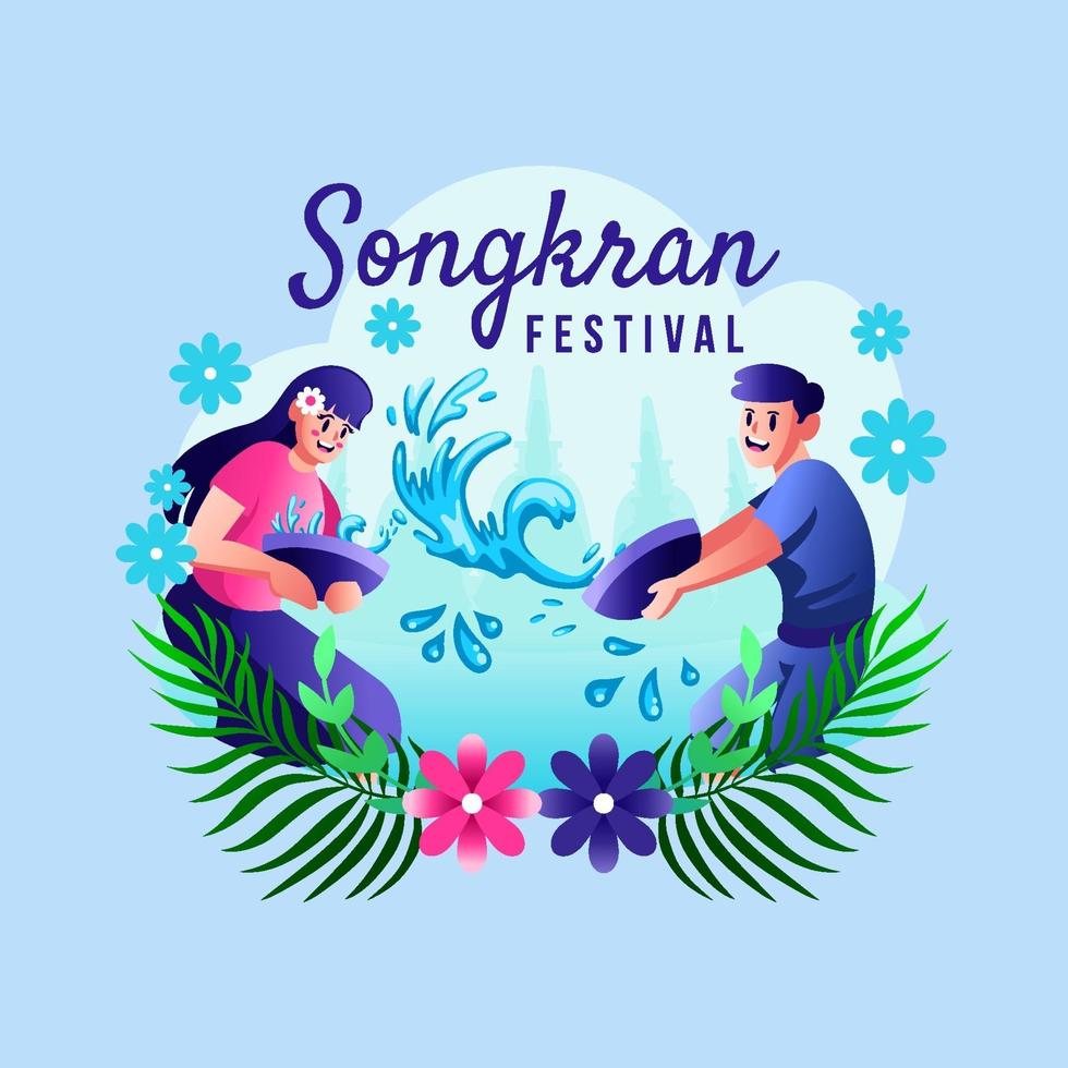 hombre y mujer se divierten en el festival de songkran vector