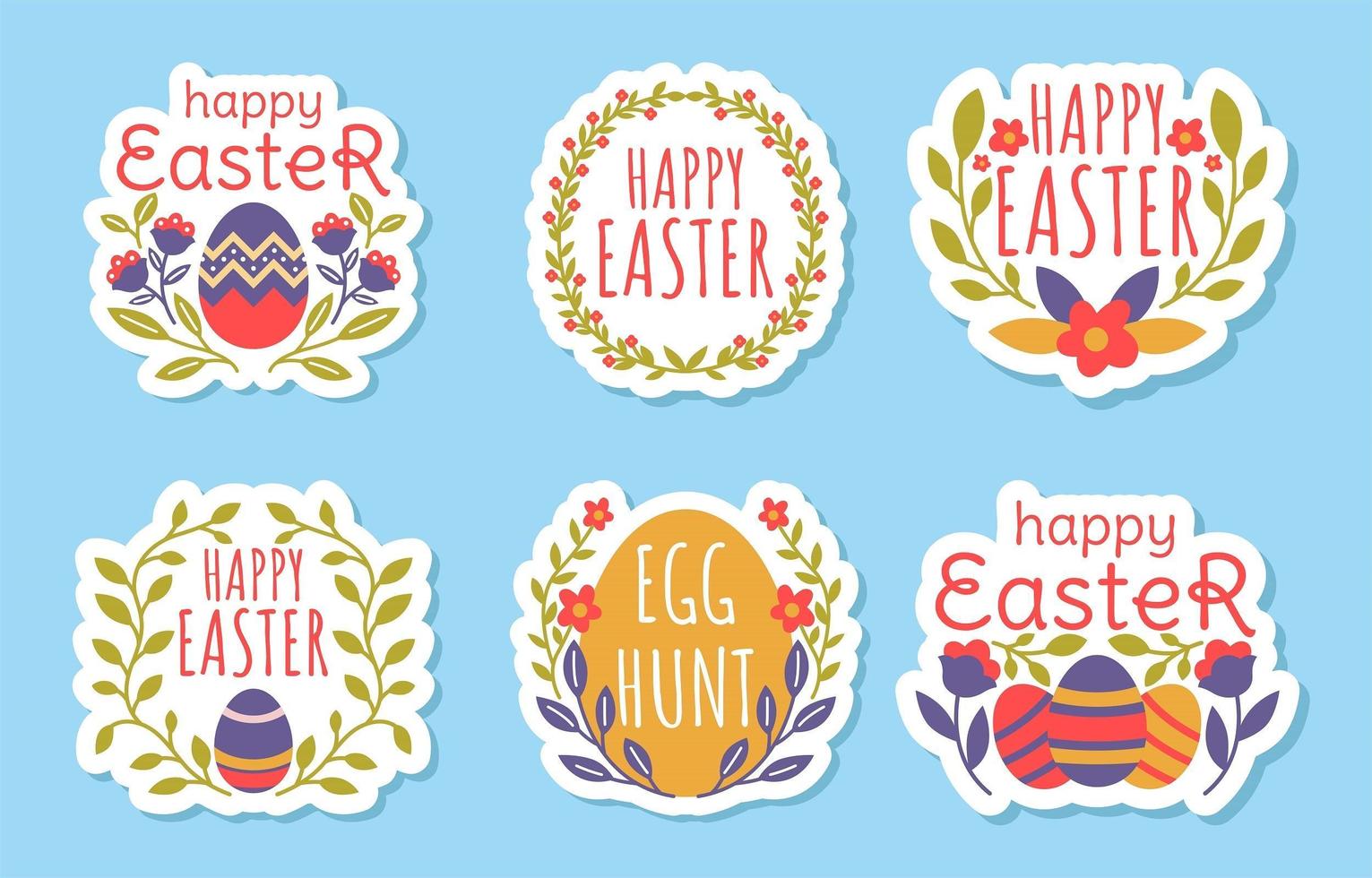 Easter Sticker with Blooming Flower and Foliage vector