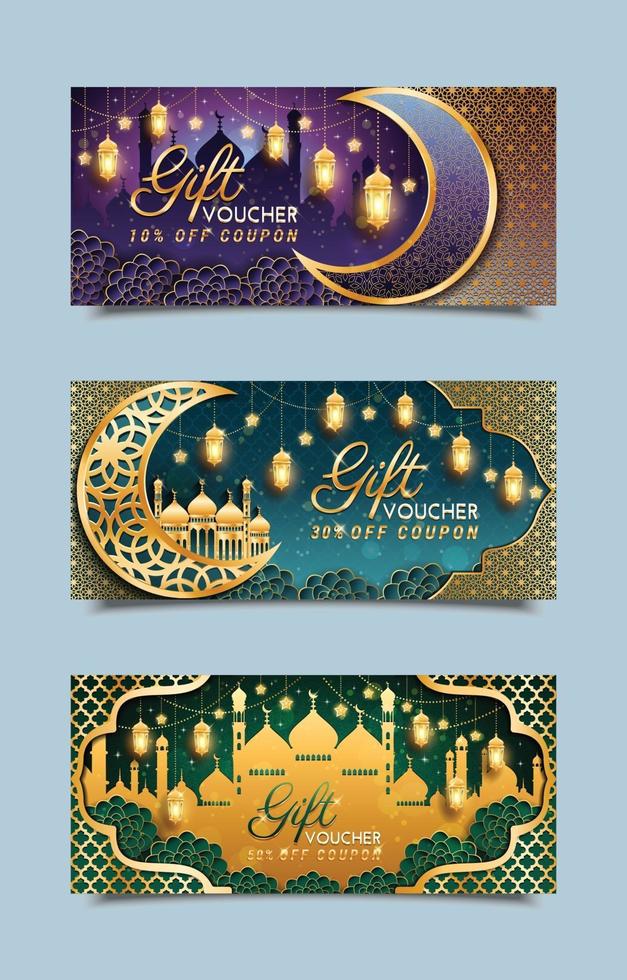 plantillas de vales de regalo de eid mubarak vector