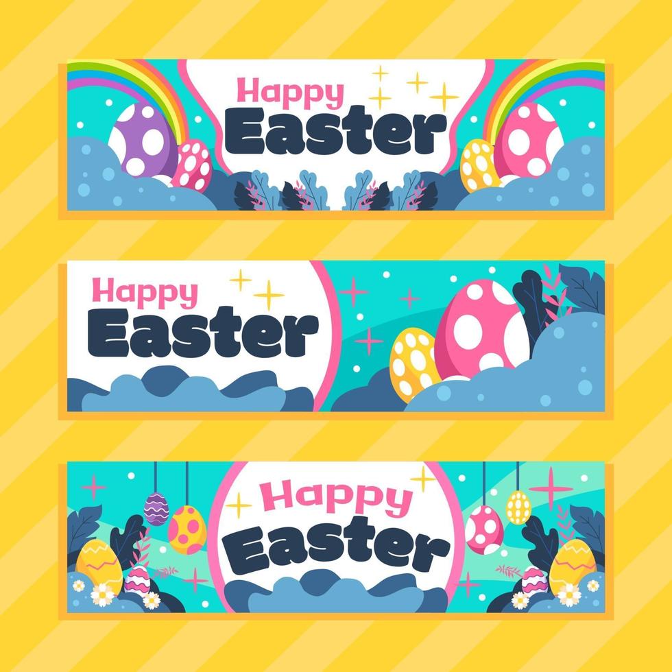 Cute of Easter Eggs Banner Pack vector