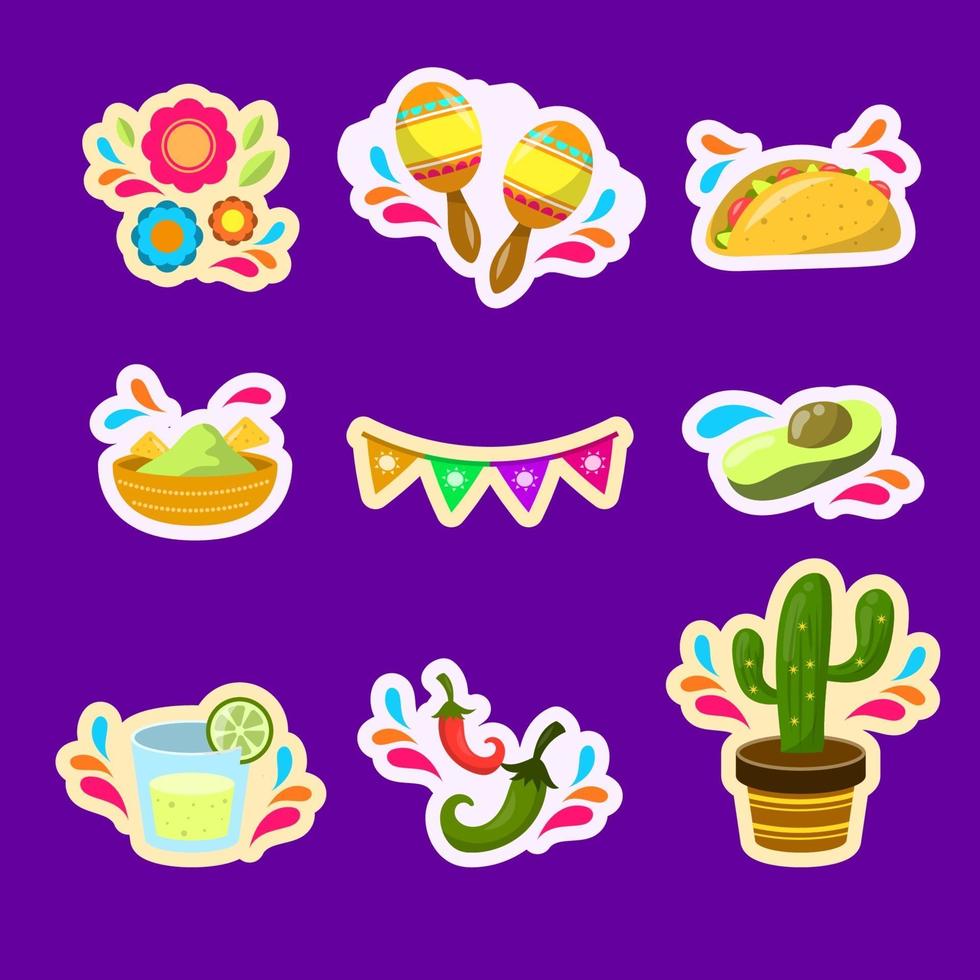 Flat Cinco De Mayo Festivity Icon Collection vector