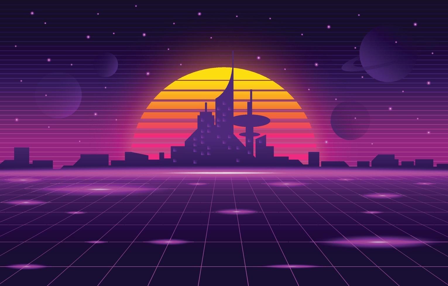 Retro Futurism City Background vector