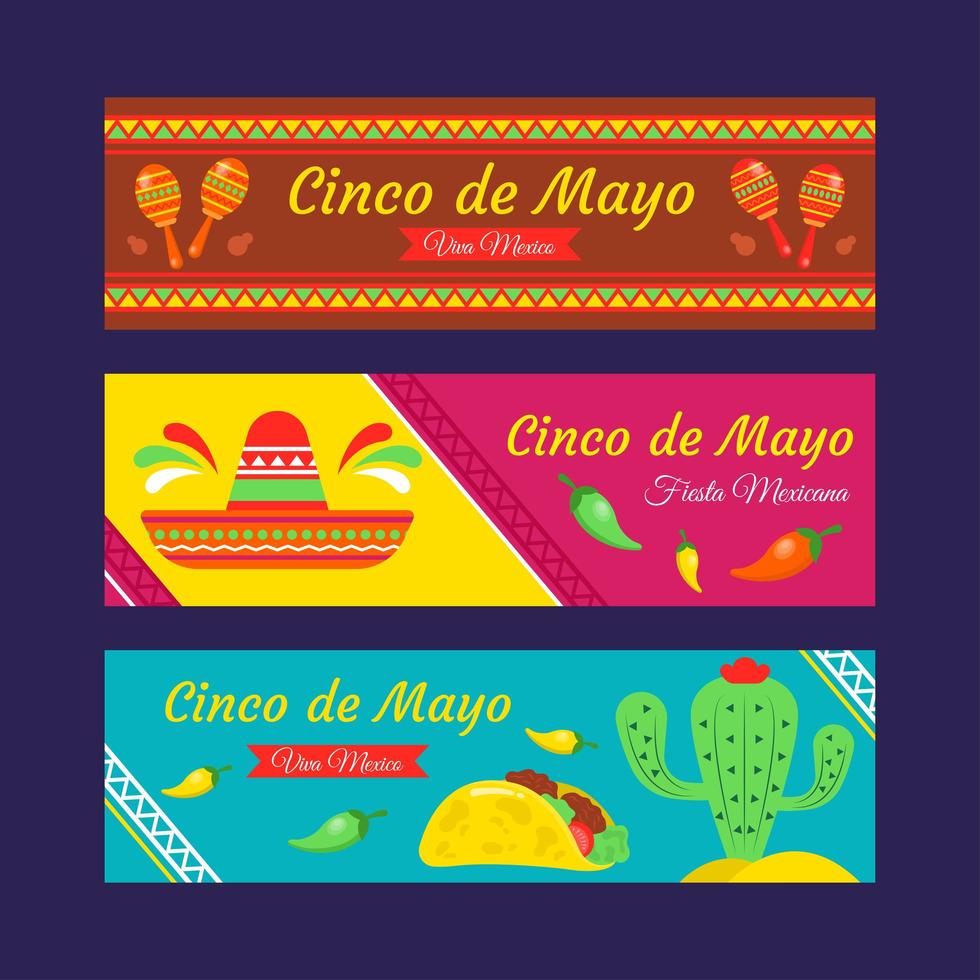 conjunto de banners del festival cinco de mayo vector