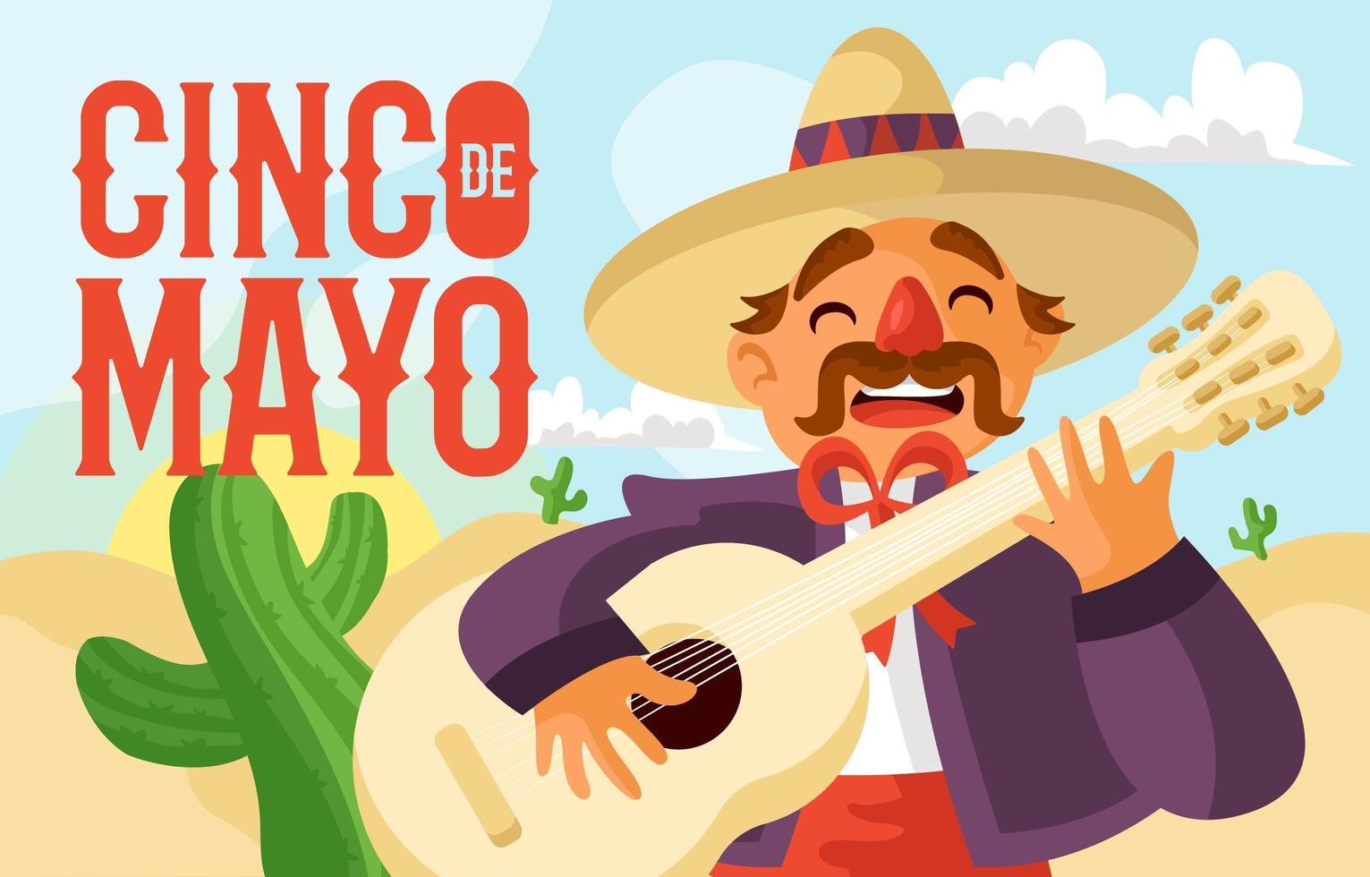 Mariachi Playing the Guitar on Cinco de Mayo vector