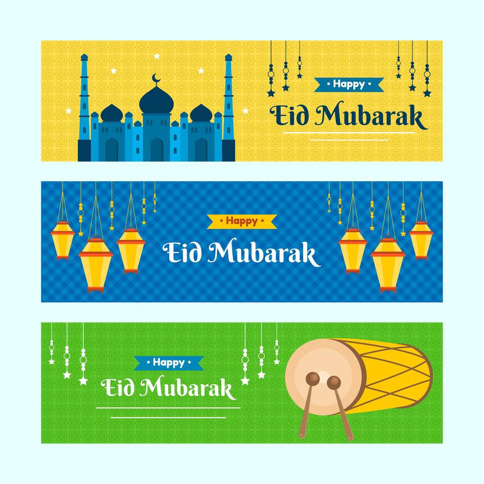 Set Of Eid Mubarak Festival Banners vector