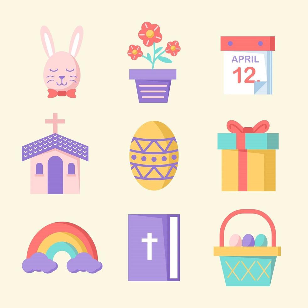 paquete de iconos de pascua en diseño plano vector