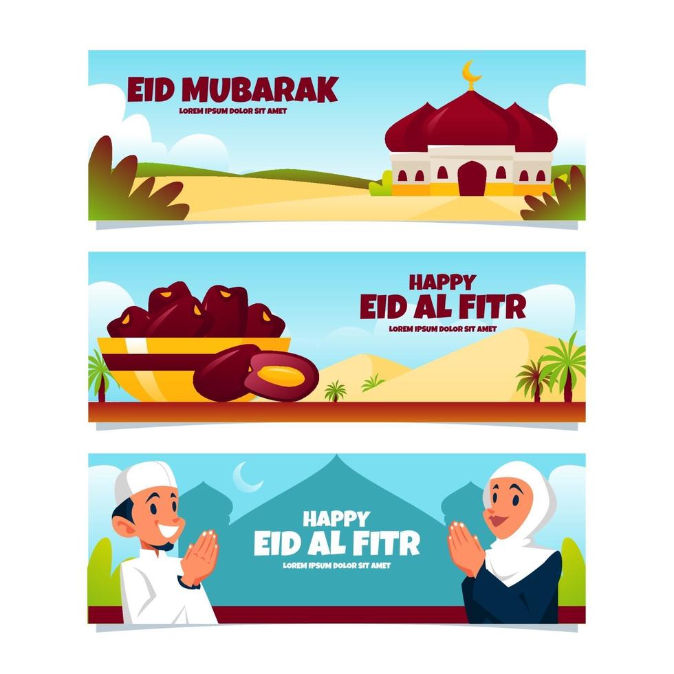 Eid Al Fitr Banner Set vector