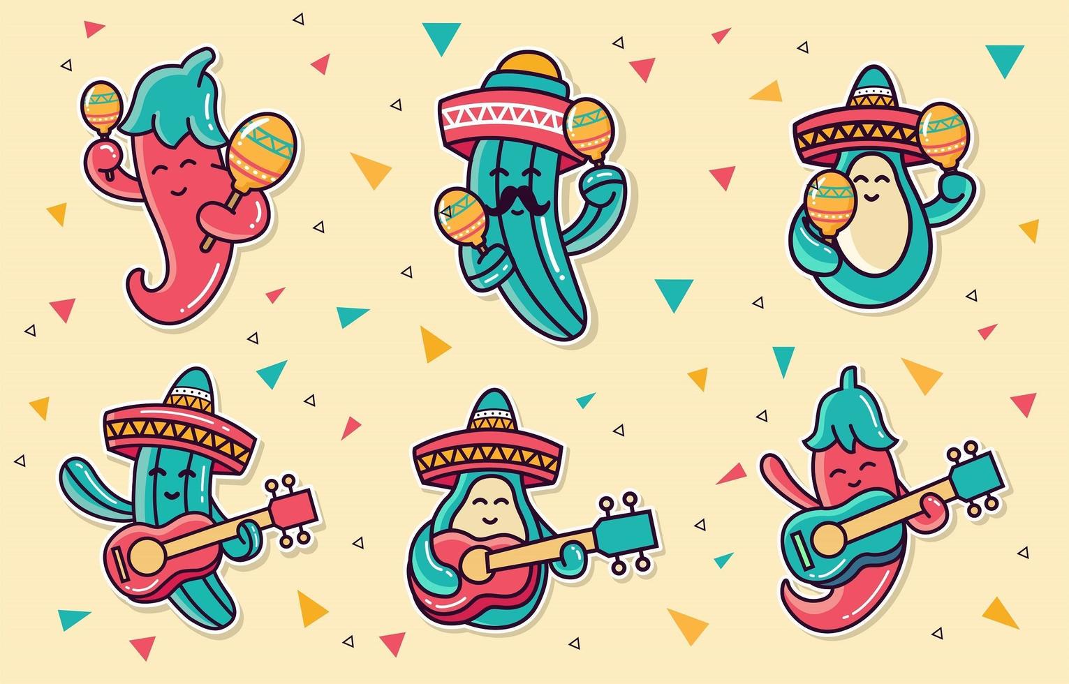 cinco de mayo garabatos colección de personajes vector