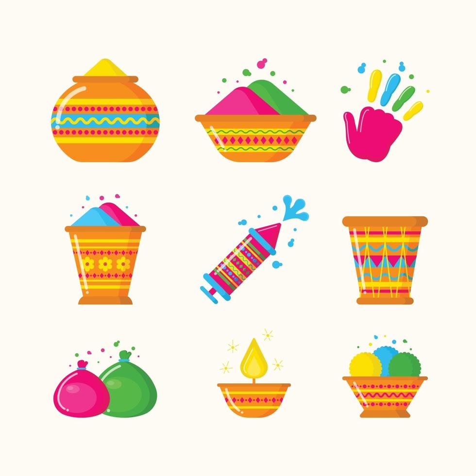 Set ff Holi Festival Icon vector