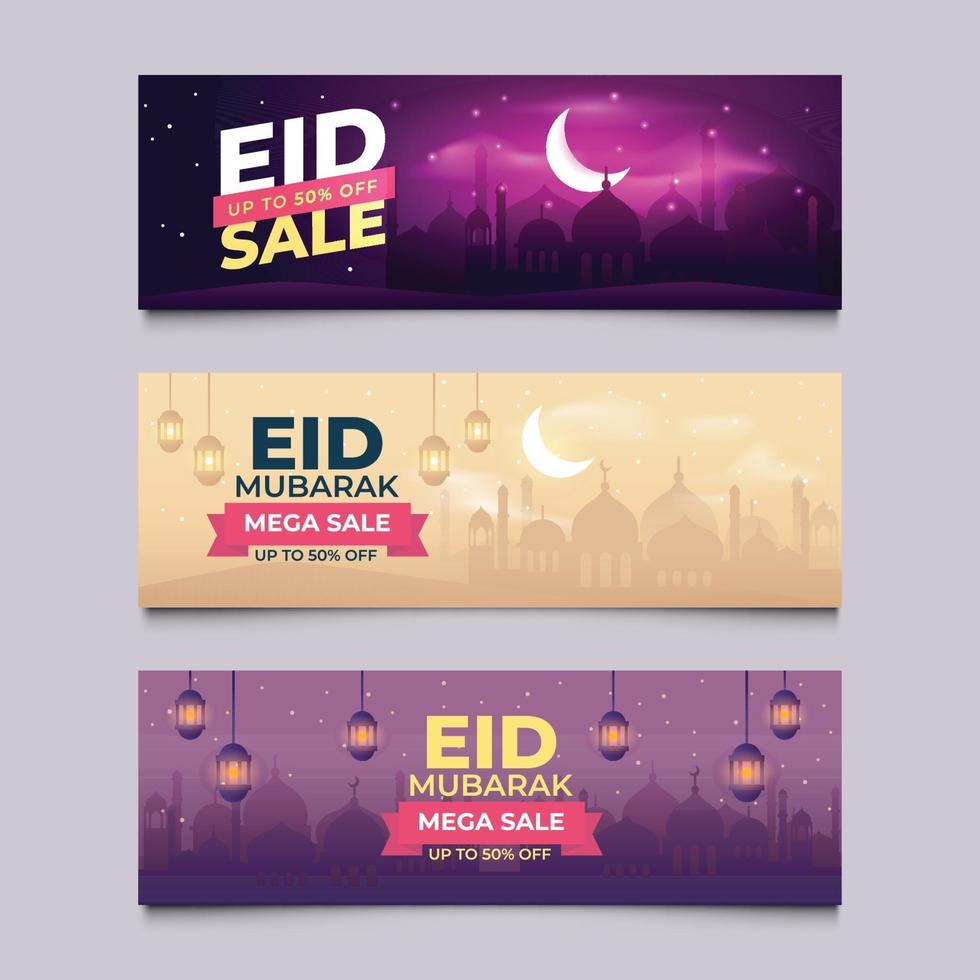 Set of Eid Mubarak Sale Banner vector