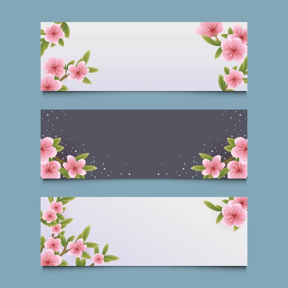 conjunto de banner de flor de primavera de flor de cerezo vector