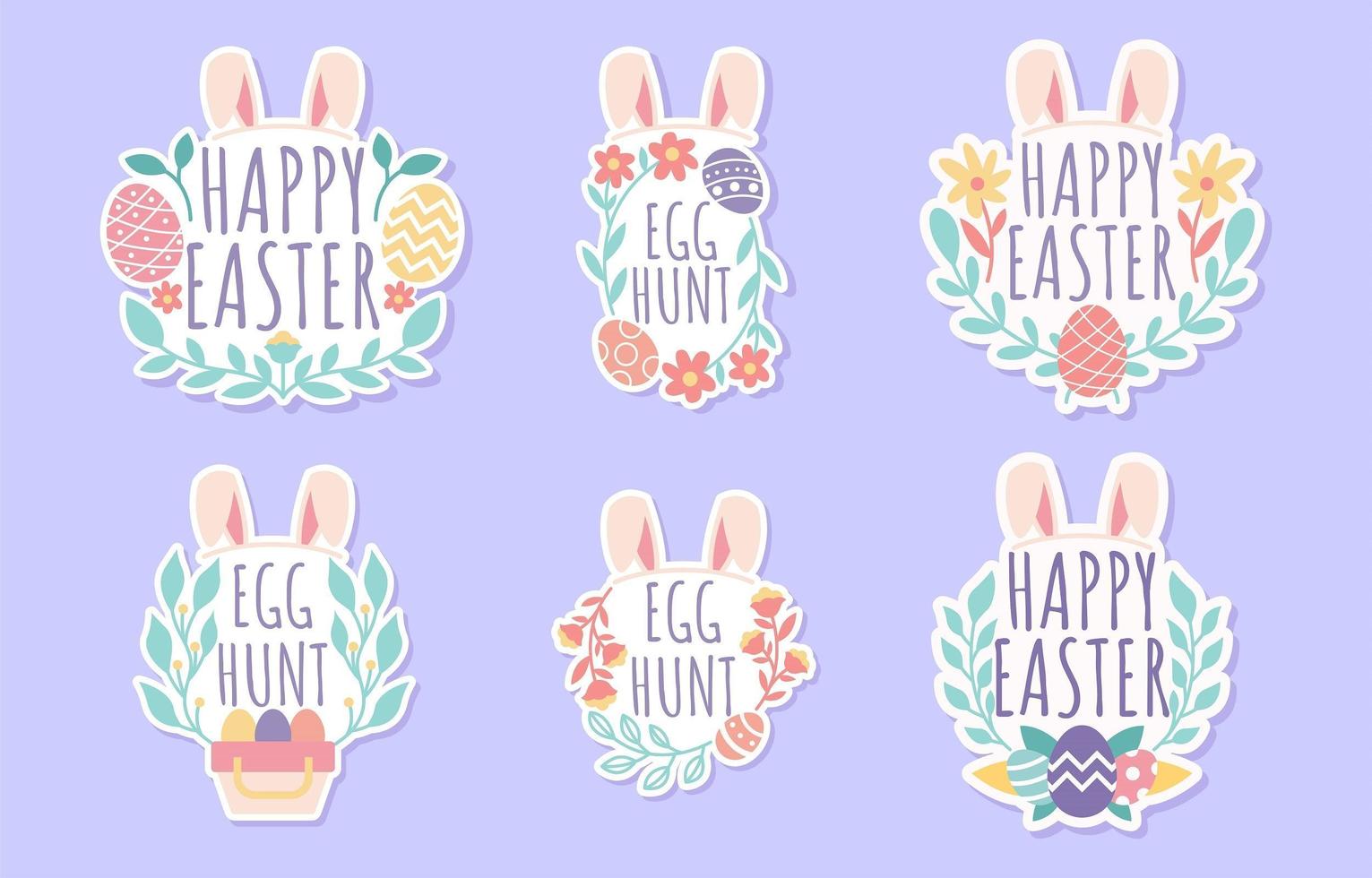 Easter Sticker with Floral Decoration Collection vector