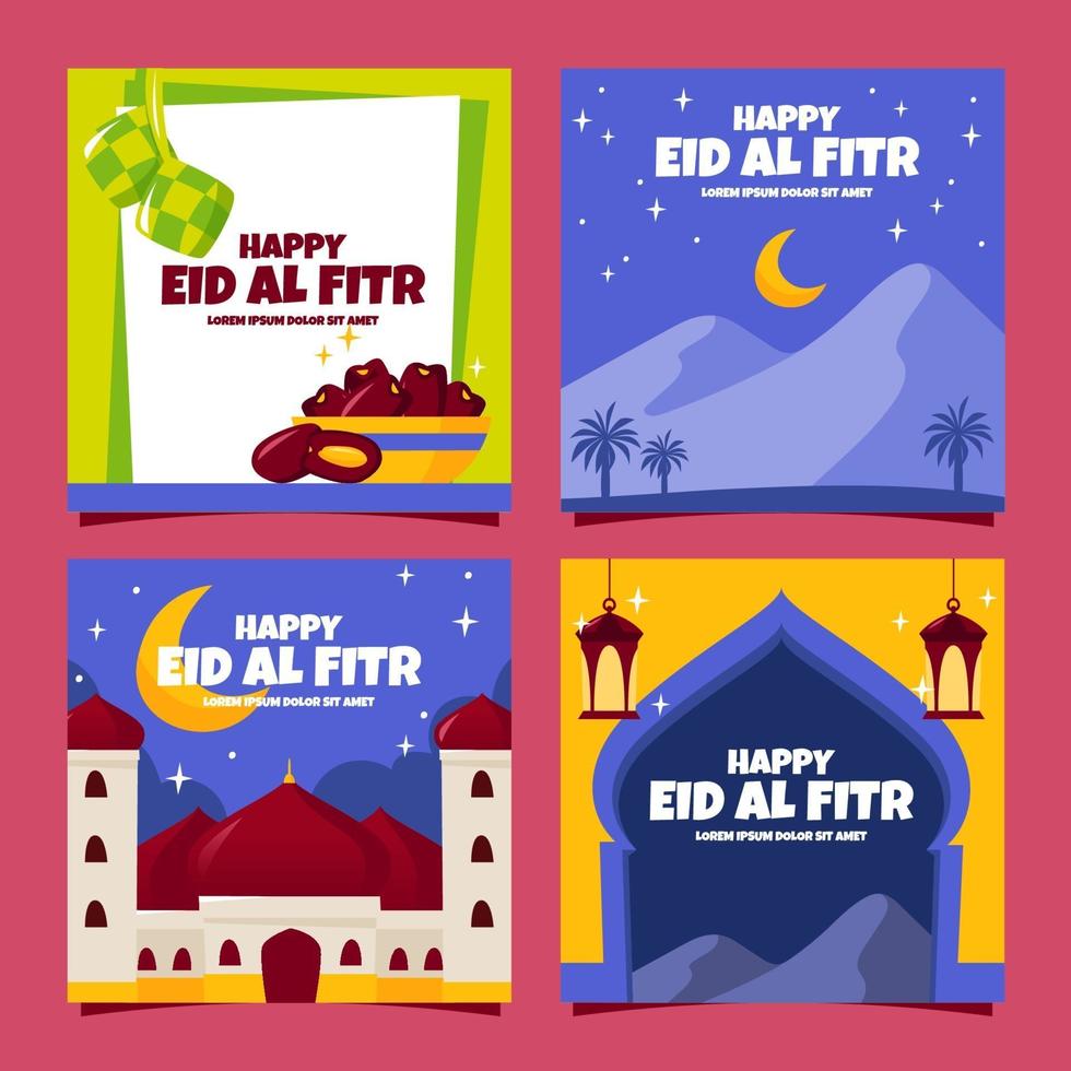 Eid Al Fitr Card Set vector