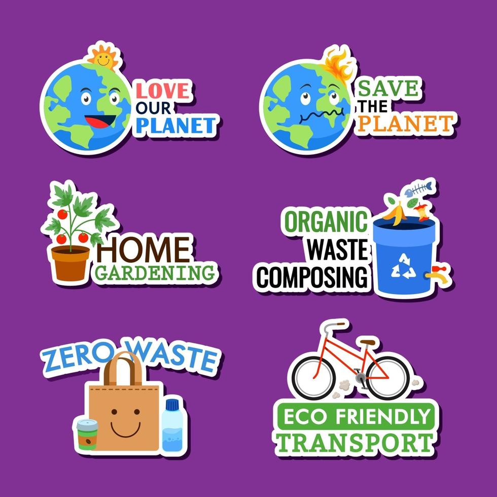 Earth Day Awareness Sticker Set vector